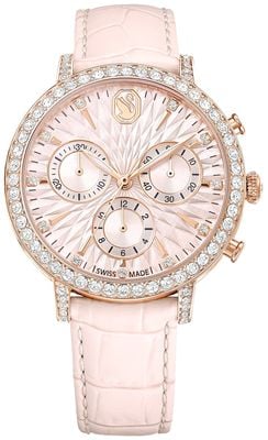 Swarovski Matrix Tennis Chrono (36mm) Pink Guilloché Dial / Pink Leather Strap 5698300