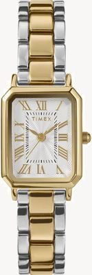 Timex Dress Rectangular (21mm) White Dial / Two-Tone PVD Bracelet TW2Y01300