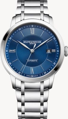 Baume & Mercier Classima Automatic (40mm) Blue Sun-Satin Barleycorn Dial / Stainless Steel Bracelet 10880