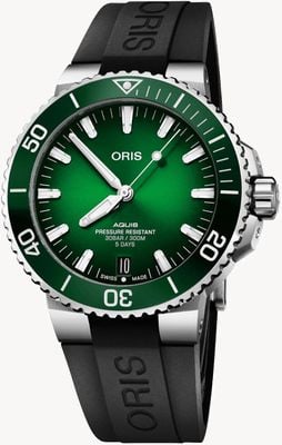 ORIS Aquis Date Calibre 400 Automatic (43.5mm) Green Dial / Black Rubber Strap Watch 01 400 7763 4157-07 4 24 74EB
