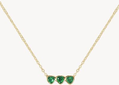 Radley Jewellery Sterling Silver Gold Plated Triple Heart Green CZs Necklace RYJ2564