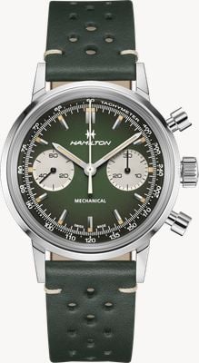 Hamilton American Classic Intramatic Chronograph H (40mm) Green Dial / Green Leather + Stainless Steel Mesh H38429861