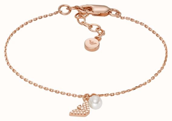 Emporio Armani Logo and Pearl Bracelet | Rose Gold Sterling Silver EG3575221