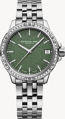 Raymond Weil Tango Classic Diamond Quartz (30mm) Green Frosted Dial / Stainless Steel Bracelet 5960-STS-52061