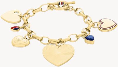 Tommy Hilfiger Stainless Steel Gold Tone Heart Charm Bracelet 2781066