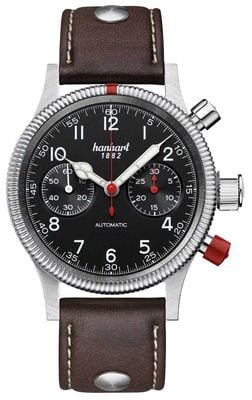 Hanhart PIONEER Mk II Automatic Chronograph (40mm) Black Dial / Dark Brown Leather Rivet Strap - M 716.210-0110
