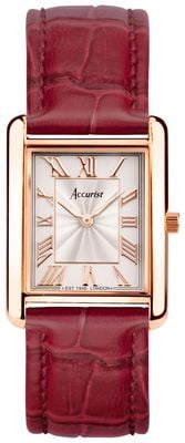 Accurist Women's Rectangle Quartz (26mm) White Dial / Burgundy Leather Strap 71010