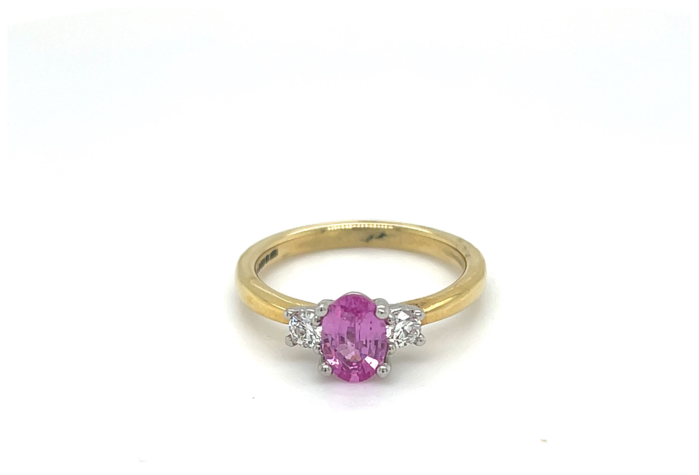 GEMEX 11749 18ct Y/g 1.00ct Oval Pink Saph 0.20ct Dia Ring Jewellery