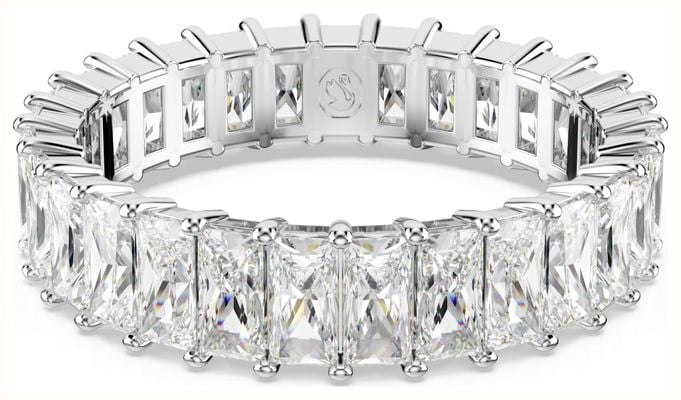 Swarovski Matrix Ring Baguette Cut White Crystals Rhodium Plated Size 55 5693410