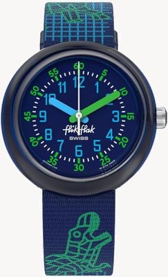Flik Flak CYBEROZAURUS (31.85mm) Blue Dial / Blue Fabric Strap FPNP135