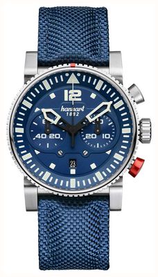 Hanhart PRIMUS Pilot Automatic Chronograph (44mm) Blue Dial / Blue Textile Strap - M 740.270-3320