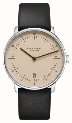 STERNGLAS Naos Quartz (38mm) Sand Brown Dial / Premium Black Leather Strap S01-NA54-PR07