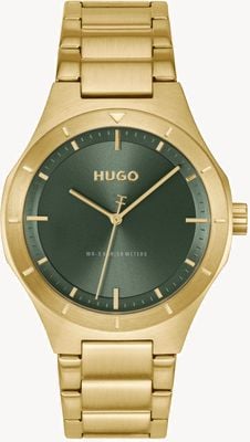 HUGO #LIT Three-Hand Quartz (42mm) Green Dial / Gold PVD Stainless Steel Bracelet 1530449