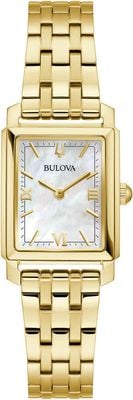 Bulova Women's Sutton (21mm) Rectangular Mother-of-Pearl Dial / Gold-Tone Stainless Steel Bracelet 97L177