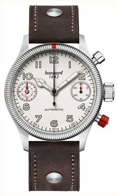 Hanhart PIONEER TwinDicator Automatic Chronograph (45mm) Antique White Dial / Dark Brown Leather Strap - M 731.200-0110