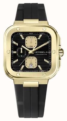 Herbelin Cap Camarat Square Quartz Chronograph (40.5mm) Black Dial / Black FKM Rubber Strap 35646P1N14CA