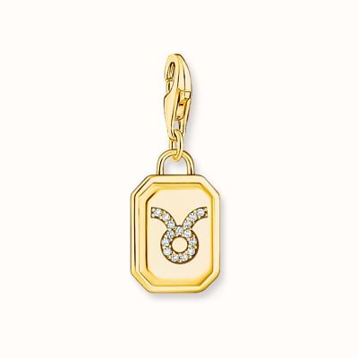 Thomas Sabo Gold-Plated Charm Pendant Zodiac Sign Taurus With Zirconia 2163-414-39