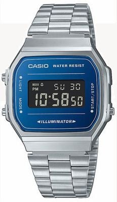 Casio Vintage Illuminator Blue Digital Dial / Stainless Steel Bracelet A168WEM-2BEF