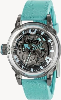 U-Boat U-65 Automatic SS (44mm) Skeleton Dial / Turquoise Silicone Strap Watch 3345