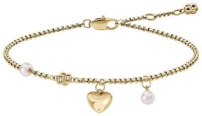 BOSS Jewellery Amara Yellow Gold PVD Crystal and Pearl Heart Bracelet 1580882