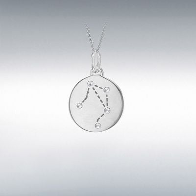 IBB Sterling Silver Rhodium Plated Cubic Zirconia Libra Star Sign Constellation Disc Pend 8.68.5759
