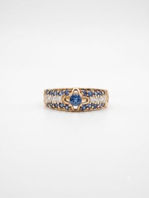 9ct Yellow Gold 0.20ct Diamond And Blue Topaz Ring J98031