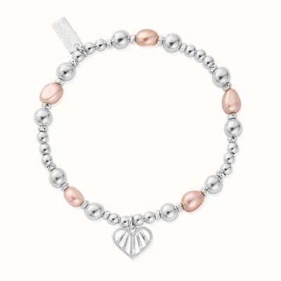 ChloBo 'Loving Heart' Pink Pearl Bracelet - 925 Sterling Silver SBPP3344