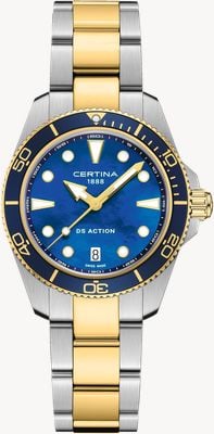 Certina DS Action Quartz (34.5mm) Blue Mother-of-Pearl Dial / Two-Tone Stainless Steel Bracelet C0482102213100