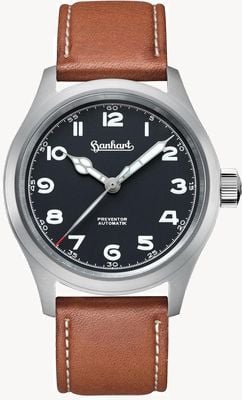 Hanhart PIONEER Preventor HD12™ (39mm) Black Dial / Light Brown Leather Strap - M 792.810-7210