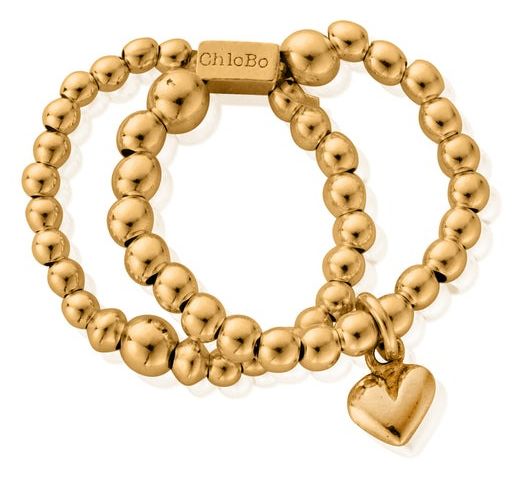 ChloBo GR2D4014 Mini Puffed Heart Gold-Plated Double Ring - Jewellery