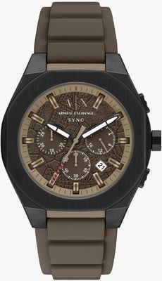 Armani Exchange Quartz Chronograph (44mm) Textured Brown Dial / Brown Silicone Strap AX4293