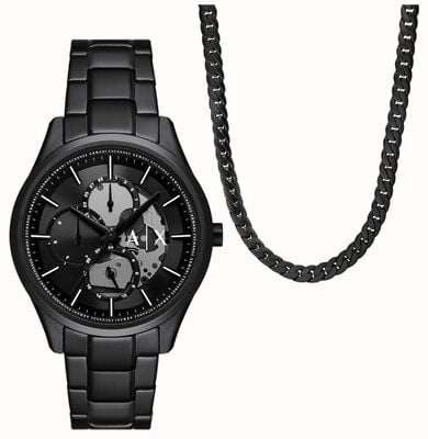 Armani Exchange Men's Dante Gift Set (42mm) Black Dial / Black Stainless Steel Bracelet with Matching Necklace AX7160SET