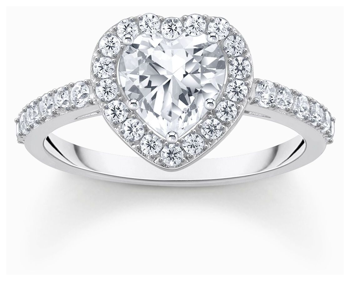 Thomas Sabo TR2477-051-14-54 Heart Cut White Zirconia Halo Jewellery