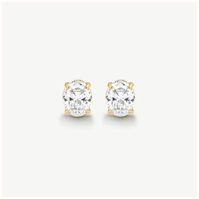 D.LOUISE Gold Tone Waterproof Bold Oval Solitaire Studs NAE-41