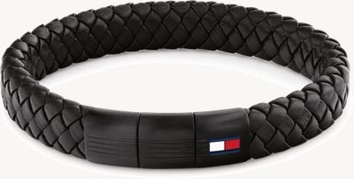 Tommy Hilfiger Men's Round Braided Black Leather Bracelet 2790662