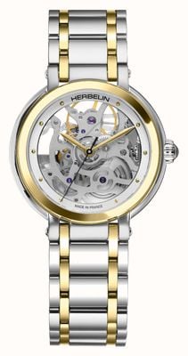 Herbelin Galet Automatic (33.5mm) Skeleton Dial / Two-Tone Stainless Steel 1630BTSQ12