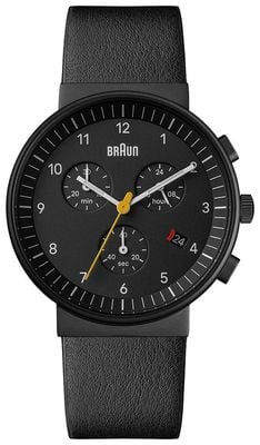 Braun Classic Quartz Chronograph (40mm) Black Dial / Black Leather Strap BN0035BBKBKG