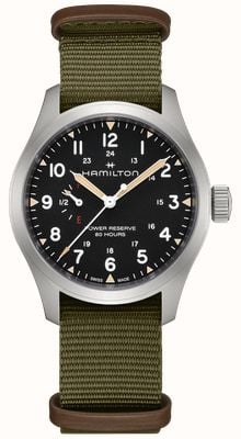Hamilton Khaki Field Power Reserve Mechanical (40mm) Black Dial / Green NATO Textile Strap H69509930