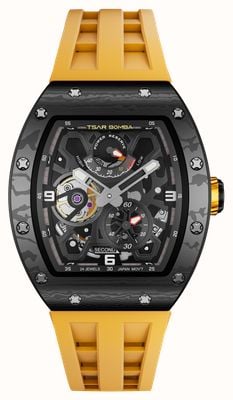 TSAR BOMBA Elemental Series Carbon Automatic Power-Reserve (42.8mm) Black Dial / Orange FKM Rubber Strap TB8212CF-03