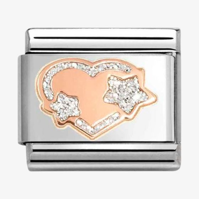 Nomination Classic Glitter Star & Heart 9ct Rose Gold & Steel Charm 430202/42