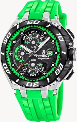 Festina Chrono Bike 2026 (46mm) Black Dial / Green Rubber Strap F20755/6