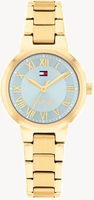 Tommy Hilfiger BECCA Three-Hand Quartz (28mm) Ice Blue Dial / Gold PVD Stainless Steel Bracelet 1782904