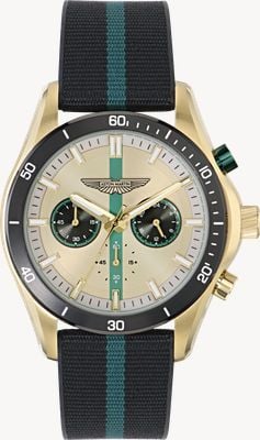 Aston Martin Thrill CLP Quartz Chronograph (45mm) Champagne Dial / Black & Podium Green Flex Strap MTRL1F601