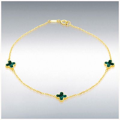 9ct Yellow Gold 3x Malachite Petal Bracelet 1.29.1622