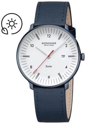 Mondaine Doppio Solar (41mm) Matte White Dial / Blue Vegan Apple Leather Strap MLE.41910.LQV