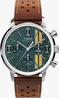 Timex Marlin Chronograph Tachymeter (40mm) Green Dial / Brown Leather Strap TW2W99100