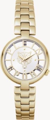 Plein Sport TIGER LUXE (36mm) Transparent Silver Dial / Gold PVD Stainless Steel Bracelet PSMBA0323