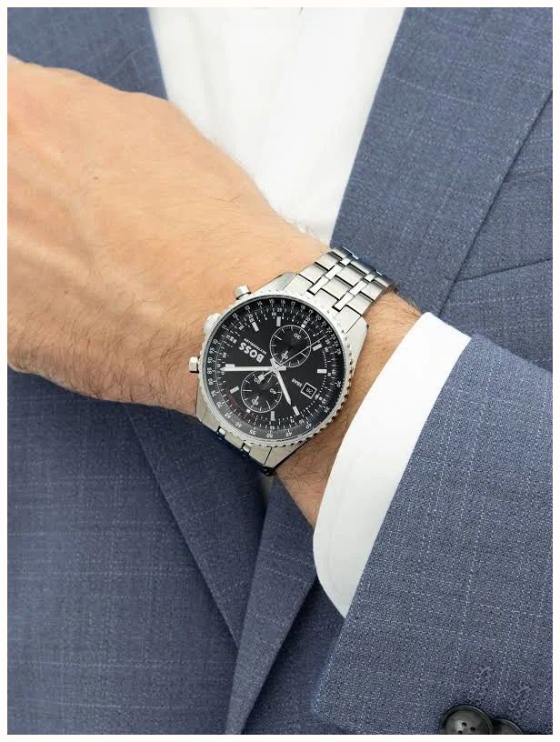 BOSS Mens 43mm Stainless Steel Black Dial Chronograph Skytraveller Pro 1514349 - alternate view 5