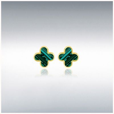 9ct Yellow Gold 6.5mm X 6.5mm Malachite Petal Stud Earring 1.55.9521