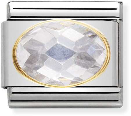Nomination Classic FACETED CUBIC Zirconia Stainless Steel And 18ct Gold White Charm 030601/010